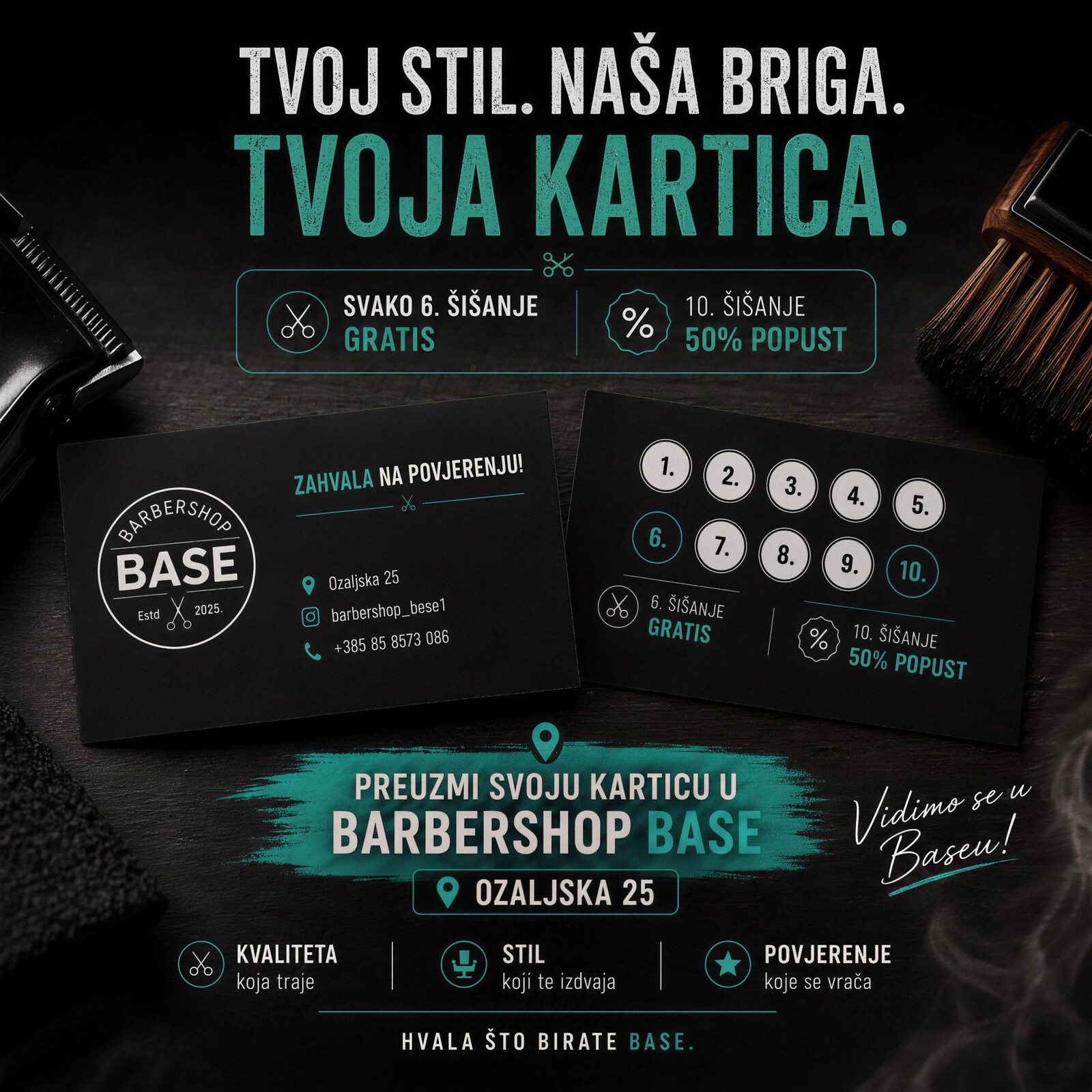 BASE kartica vjernosti: svako 6. šišanje gratis, 10. šišanje 50% popusta